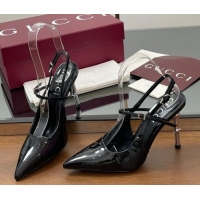 Sumptuous Gucci Patent Leather Slingback Pump 9.5cm with Bamboo-Effect Heel Black 2025 812998