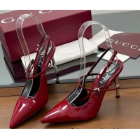 Grade Quality Gucci Patent Leather Slingback Pump 9.5cm with Bamboo-Effect Heel Red 2025 812998