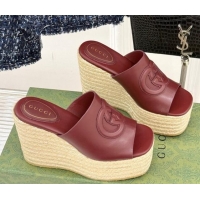 Luxury Gucci Leather Interlocking G Wedge Slides Sandal 10.5cm Dark Burgundy 2025 817212