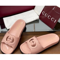 Unique Style Gucci Leather Interlocking G Flat Slides Sandal Light Pink 2025 816334