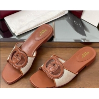 Buy Luxury Gucci Canvas and Leather Interlocking G Flat Slides Sandal Brown 2025 835723