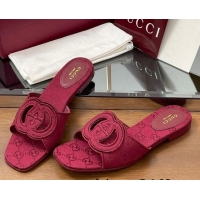 Luxury Gucci GG Canvas Interlocking G Flat Slides Sandal Ancora Red 2025 835723