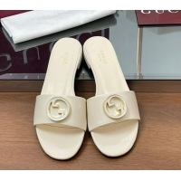 Pretty Style Gucci Patent Leather Round Interlocking G Flat Slides Sandal Ivory White 2025 820860