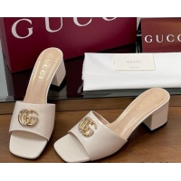 Shop Cheap Gucci Leather Heel Slides Sandal 5.5cm with Strass Double G White 2025 817257
