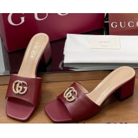 Generous Gucci Leather Heel Slides Sandal 5.5cm with Strass Double G Burgundy 2025 817257