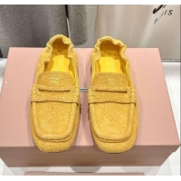 New Design Miu Miu Suede Flat Loafers 5D341E Yellow 2025