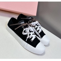 Inexpensive Miu Miu Washed Denim Sneakers with Double Lace 5E384E Black 2025