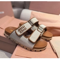 Chic Cheap Miu Miu Canvas and Leather Platform Slides Sandal 3cm 5XX658 Brown 2025