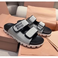 Buy Classic Miu Miu Canvas and Leather Platform Slides Sandal 3cm 5XX658 Black 2025