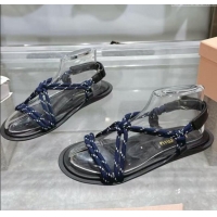 Original Cheap Miu Miu Riviere Cord Flat Sandals 5X420E Blue 2025