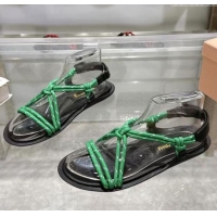 Buy Cheapest Miu Miu Riviere Cord Flat Sandals 5X420E Green 2025