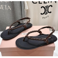 Top Quality Miu Miu Braided Leather Flat Thong Sandals 042601 Black/Brown 2025