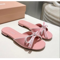 ​Buy Classic Miu Miu Nappa Leather Flat Slides Sandal with Bow 042602 Light Pink 2025