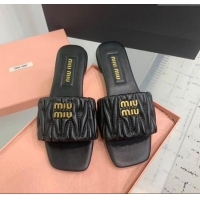​Original Cheap Miu Miu Matelasse Nappa Leather Flat Slides Sandal 5XX605 Black 2025