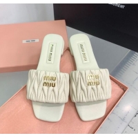 ​Buy Classic Miu Miu Matelasse Nappa Leather Flat Slides Sandal 5XX605 White 2025