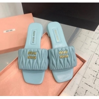 ​Best Quality Miu Miu Matelasse Nappa Leather Flat Slides Sandal 5XX605 Blue 2025