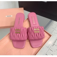 Top Grade Miu Miu Matelasse Nappa Leather Flat Slides Sandal 5XX605 Pink 2025