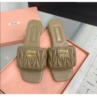High Quality Miu Miu Matelasse Nappa Leather Flat Slides Sandal 5XX605 Khaki 2025