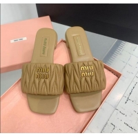 ​Buy Fashionable Miu Miu Matelasse Nappa Leather Flat Slides Sandal 5XX605 Light Brown 2025