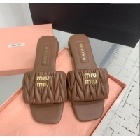 Good Taste Miu Miu Matelasse Nappa Leather Flat Slides Sandal 5XX605 Brown 2025