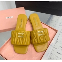 ​Top Design Miu Miu Matelasse Nappa Leather Flat Slides Sandal 5XX605 Yellow 2025