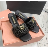 Best Wholesale Miu Miu Matelasse Nappa Leather Heel Slides Sandal 5.5cm 5XX657 Black 2025