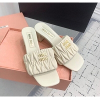 Luxury Cheap Miu Miu Matelasse Nappa Leather Heel Slides Sandal 5.5cm 5XX657 White 2025