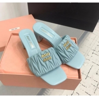 Top Quality Miu Miu Matelasse Nappa Leather Heel Slides Sandal 5.5cm 5XX657 Blue 2025