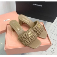 New Product Miu Miu Matelasse Nappa Leather Heel Slides Sandal 5.5cm 5XX657 Khaki 2025