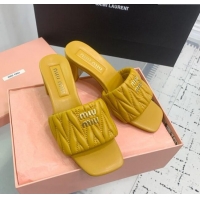 Buy Cheap Miu Miu Matelasse Nappa Leather Heel Slides Sandal 5.5cm 5XX657 Yellow 2025