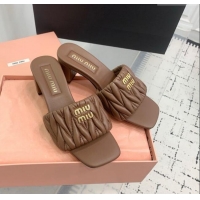 Luxury Discount Miu Miu Matelasse Nappa Leather Heel Slides Sandal 5.5cm 5XX657 Brown 2025