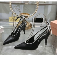 Buy Cheap Miu Miu Nappa Leather Slingback Pumps 9cm with Back Lace 5I430E Black 2025