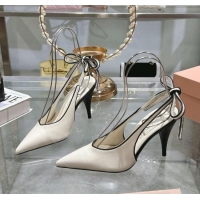 New Fashion Miu Miu Nappa Leather Slingback Pumps 9cm with Back Lace 5I430E White 2025