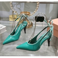 Best Product Miu Miu Nappa Leather Slingback Pumps 9cm with Back Lace 5I430E Green 2025