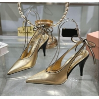 Best Discount Miu Miu Nappa Leather Slingback Pumps 9cm with Back Lace 5I430E Gold 2025