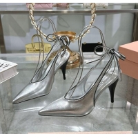 Super Quality Miu Miu Nappa Leather Slingback Pumps 9cm with Back Lace 5I430E Silver 2025