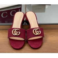 Trendy Design Gucci GG Canvas Flat Slides Sandal with Strass Double G Red 2025 GG042301