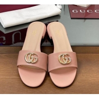Unique Style Gucci Leather Flat Slides Sandal with Strass Double G Light Pink 2025 GG042301