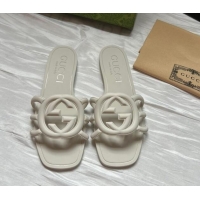 Low Price Gucci Rubber Interlocking G Flat Slides Sandal White 2025 780307