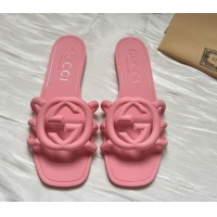 Luxury Cheap Gucci Rubber Interlocking G Flat Slides Sandal Light Pink 2025 780307
