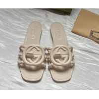 Sophisticated Gucci Rubber Interlocking G Flat Slides Sandal Light Beige 2025 780307