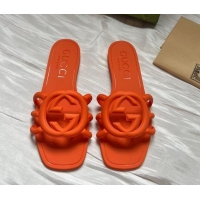 Luxury Discount Gucci Rubber Interlocking G Flat Slides Sandal Orange 2025 780307