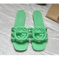 Luxury Gucci Rubber Interlocking G Flat Slides Sandal Green 2025 780307