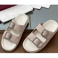 Grade Quality Gucci GG Suede Flat Slides Sandal with Buckle Grey 2025 GG042302