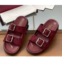 Hot Style Gucci GG Suede Flat Slides Sandal with Buckle Burgundy 2025 GG042302