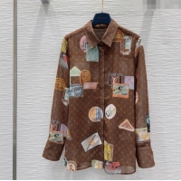 Top Grade Louis Vuitton Monogram Printed Shirt V0410 Brown 2025