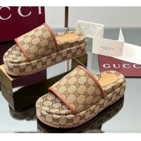 Best Grade Gucci Original GG Canvas Platform Slides Sandal Beige 2025 816797