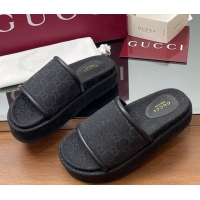 Grade Quality Gucci Original GG Canvas Platform Slides Sandal Black 2025 816797