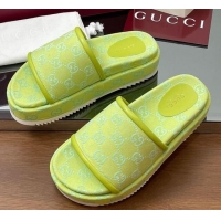 Luxury Gucci Original GG Canvas Platform Slides Sandal Neon Green 2025 816797 