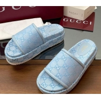 Buy Luxury Gucci Original GG Canvas Platform Slides Sandal Light Blue 2025 816797